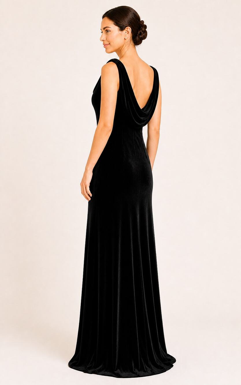 Valerie Stevens Silk Velvet Cowl Neck Maxi Formal Dress Black Womens Size 14